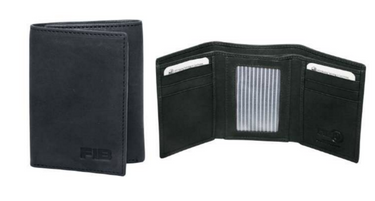 FIB RFID Leather Tri-Fold Mens Wallet - Black